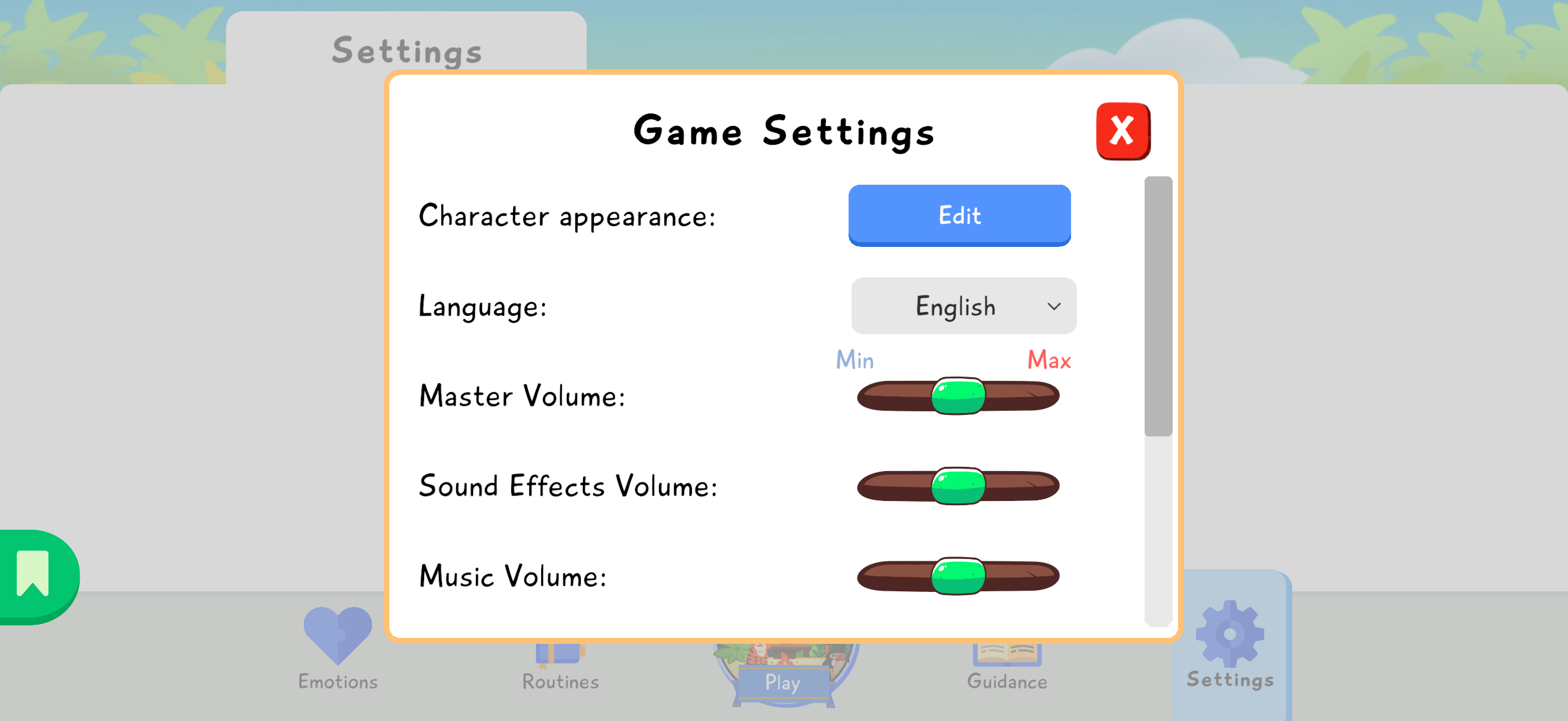 Game Settings screen with the Edit button for changing character appearance.