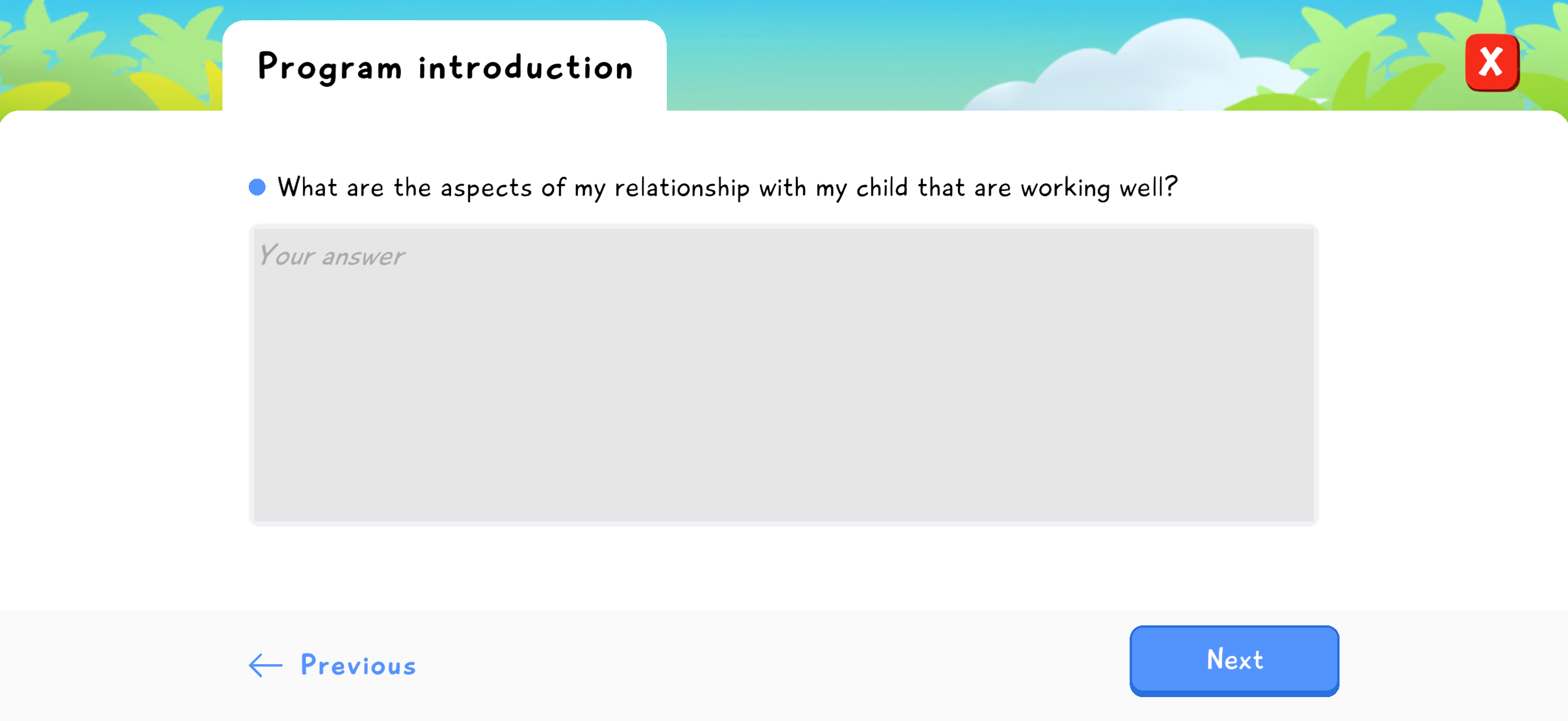 Personal reflection exercise at the end of a parental guidance module.