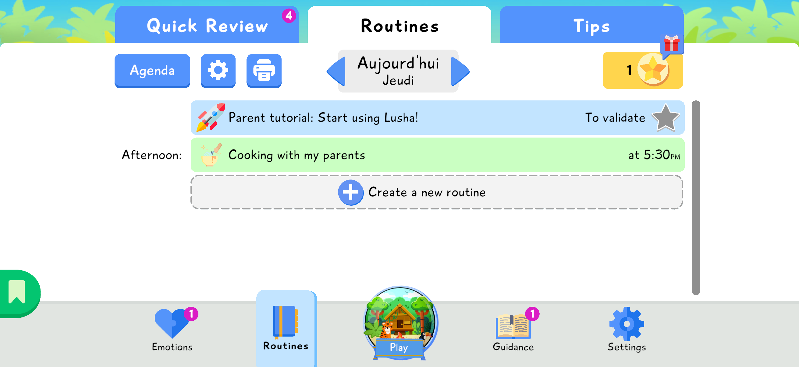 Lusha Routines screen with the Create a new routine button in the agenda.