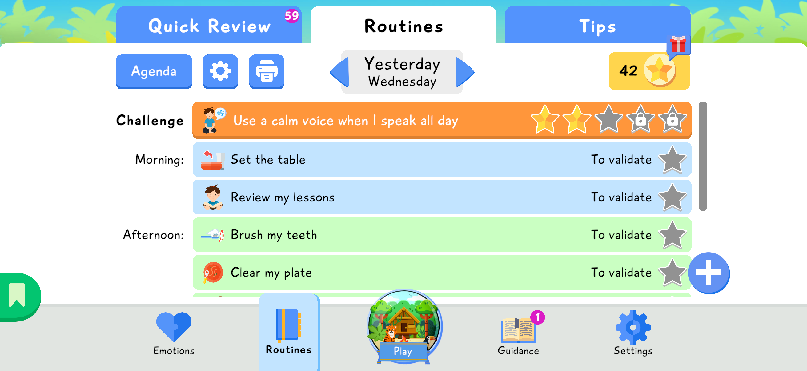Lusha agenda from the previous day with several routines marked To validate.