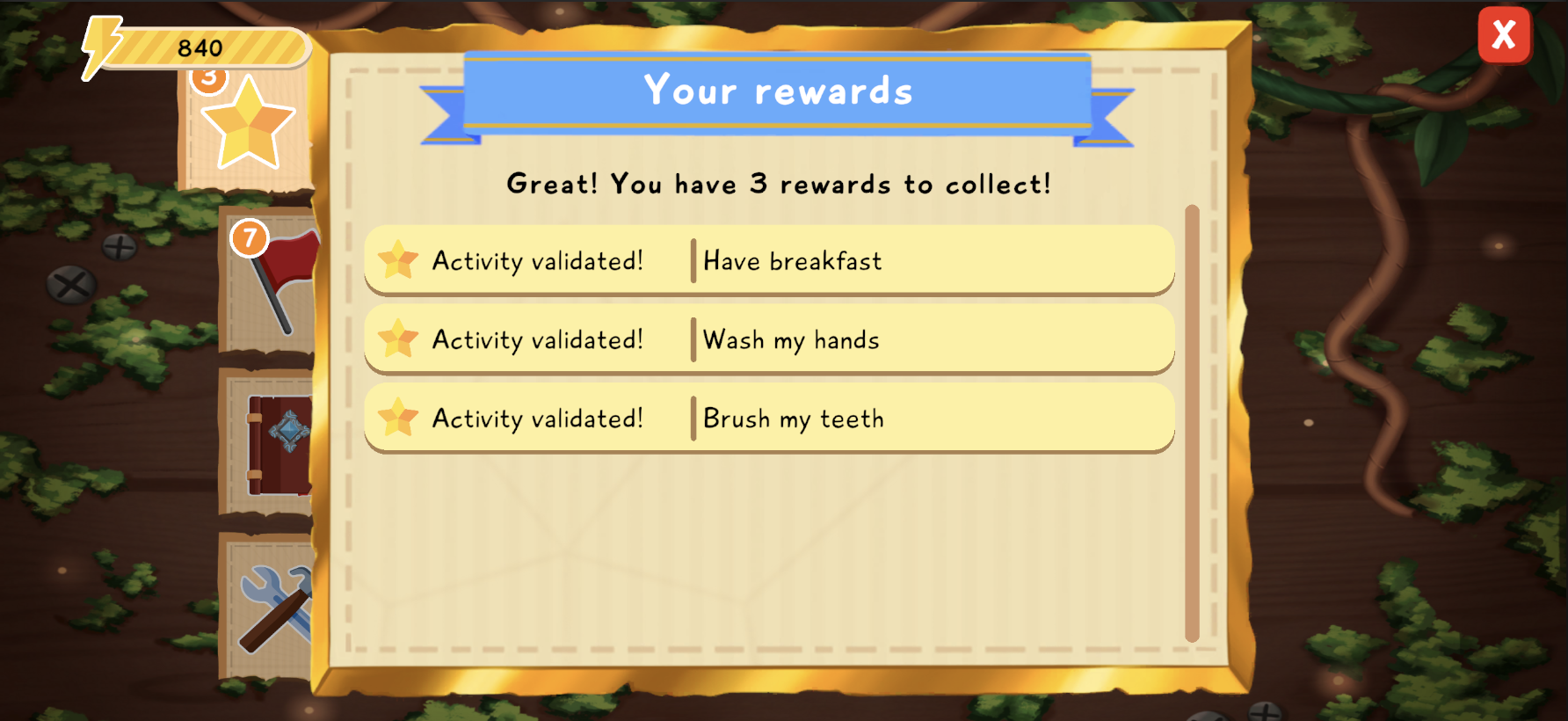 Routine rewards panel in Lusha with the list of available rewards.