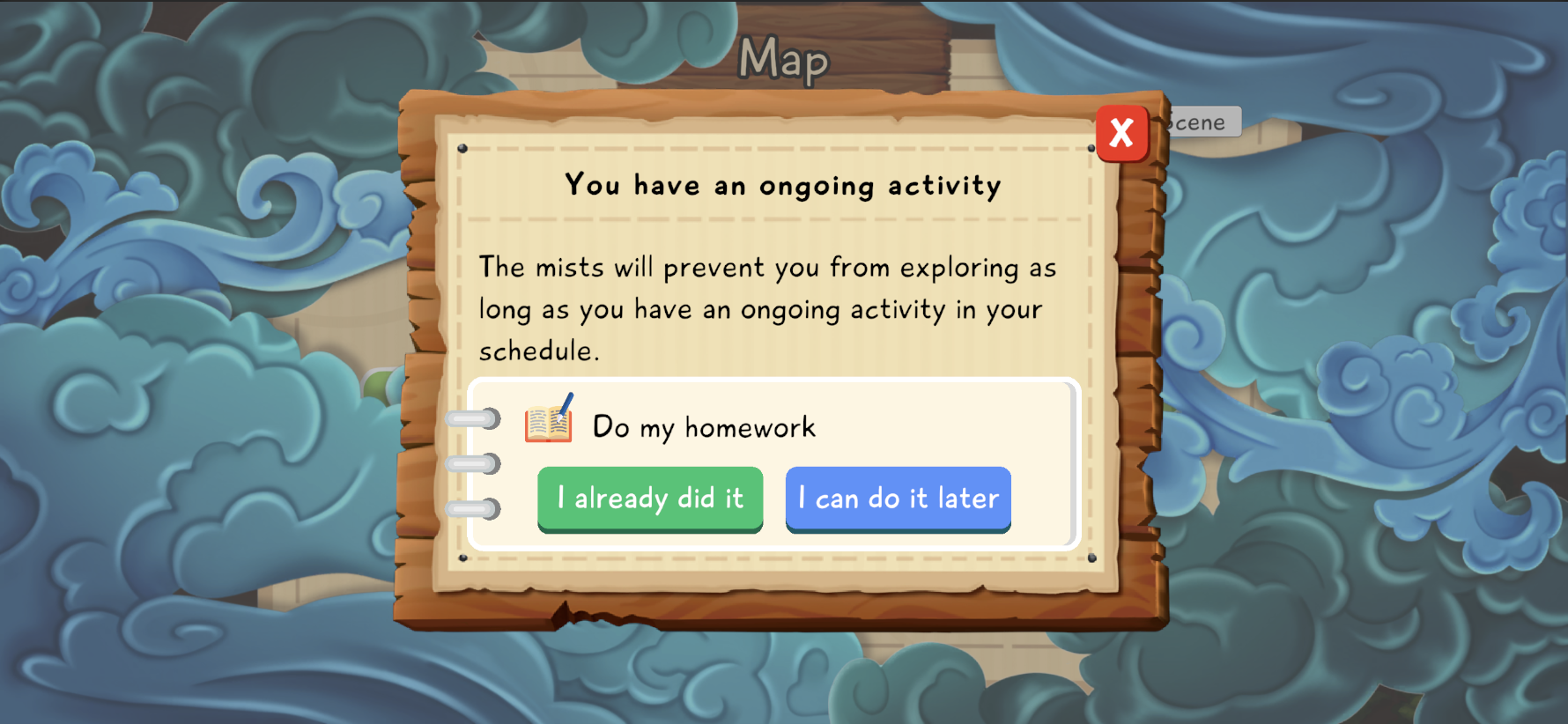 Message in Lusha indicating that a routine is in progress and exploration is temporarily blocked.
