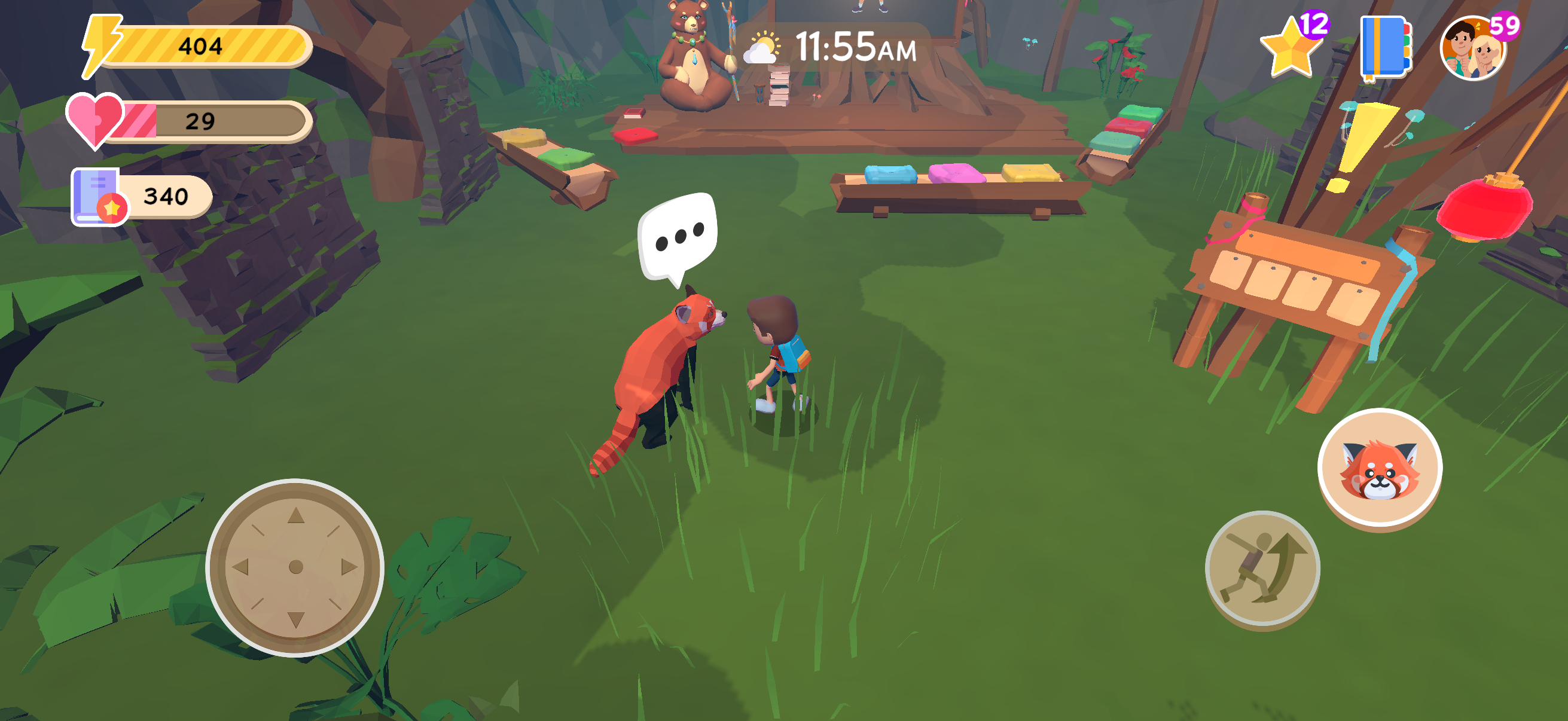 Pana in Tara's School with a speech bubble showing that a quest is available.