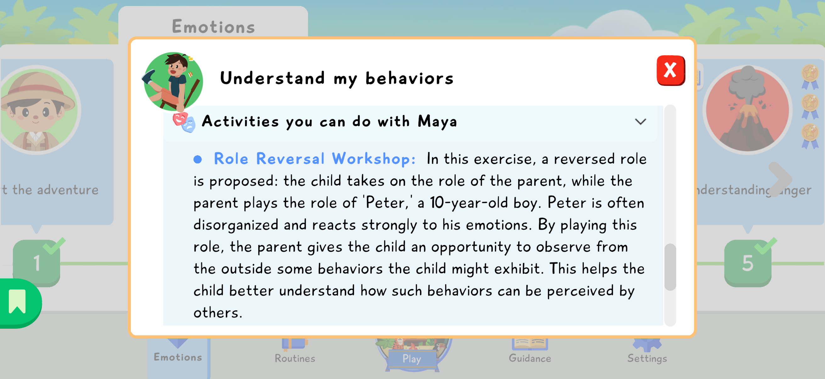 Activities to do with the child to extend the Understand my behaviors module.
