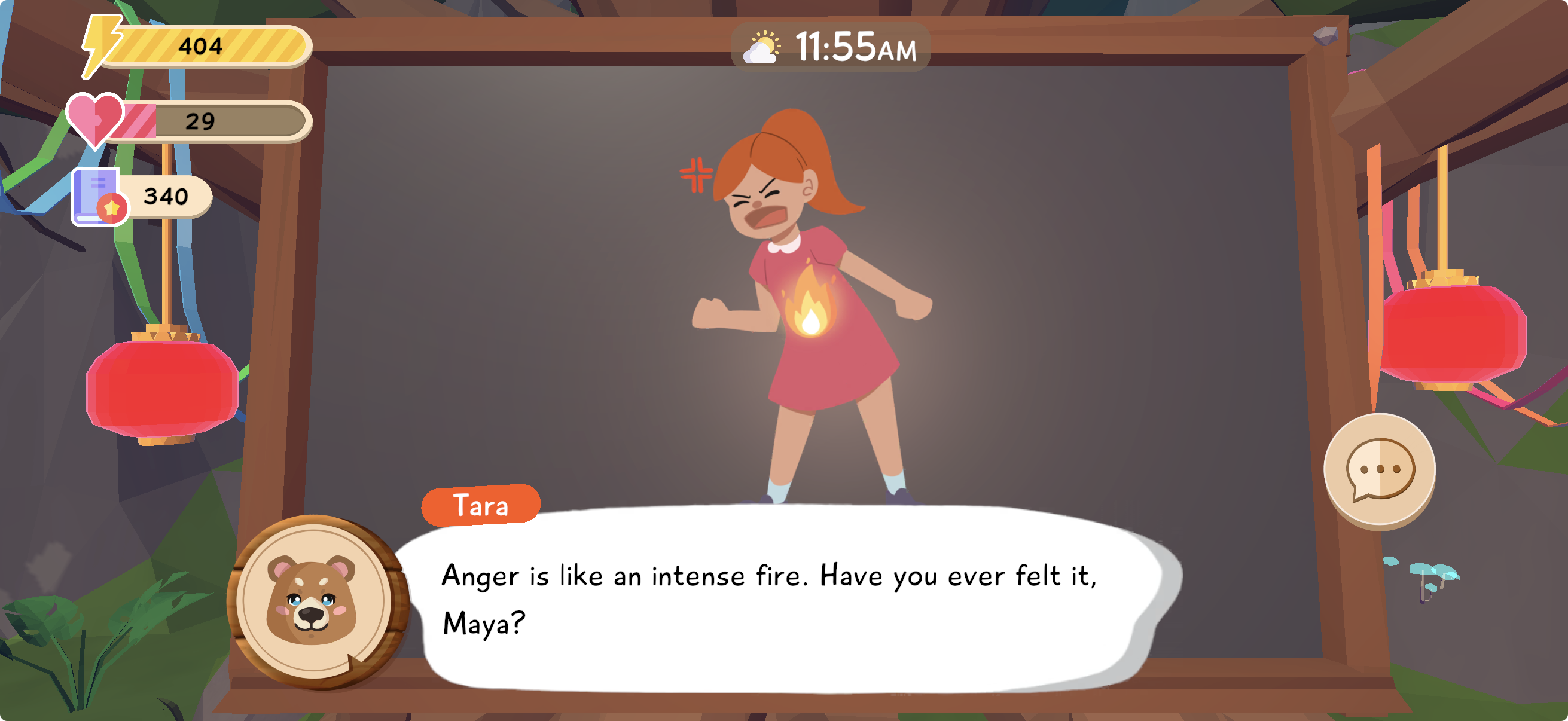 Illustrated dialogue with Tara about anger in Tara's School.