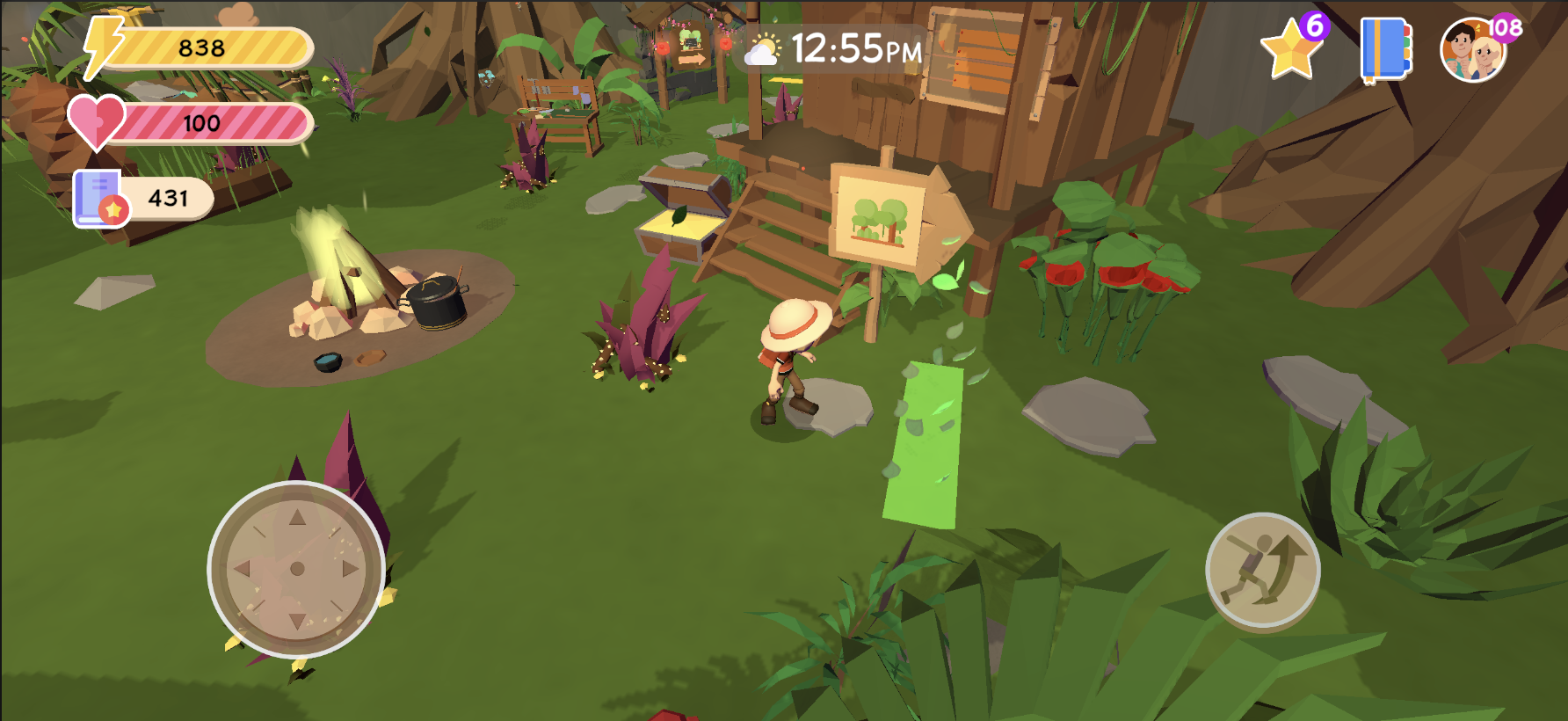 Exit from the camp toward exploration, shown by a green mat with leaves.