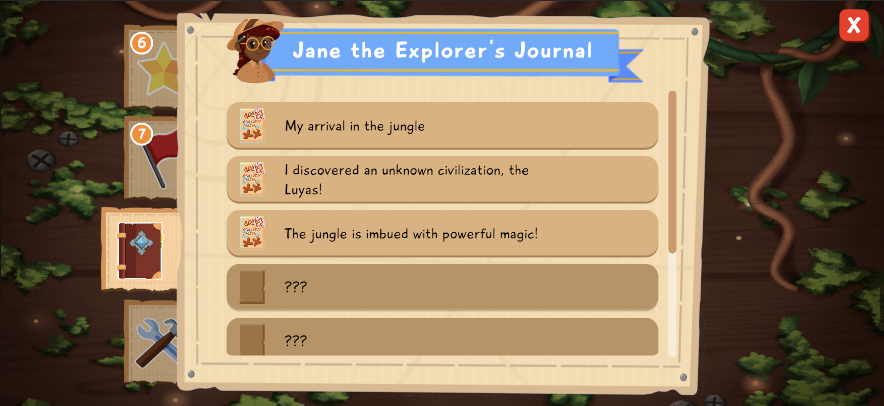 Explorer's journal with information about the world of Lusha.