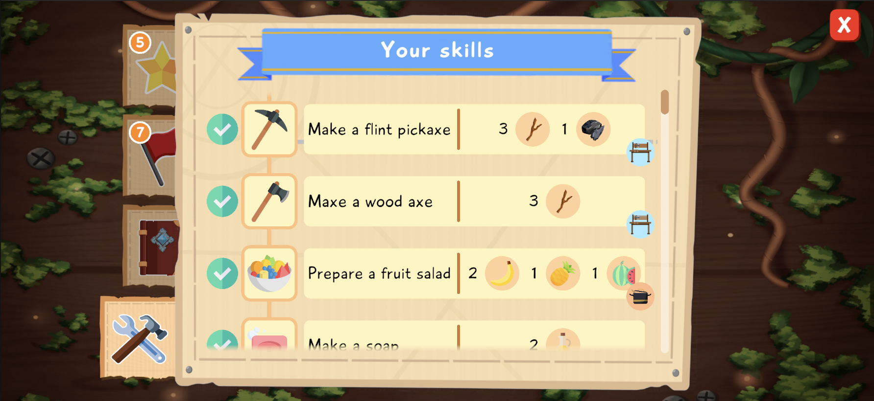 Skills panel unlocked through the character's knowledge in Lusha.